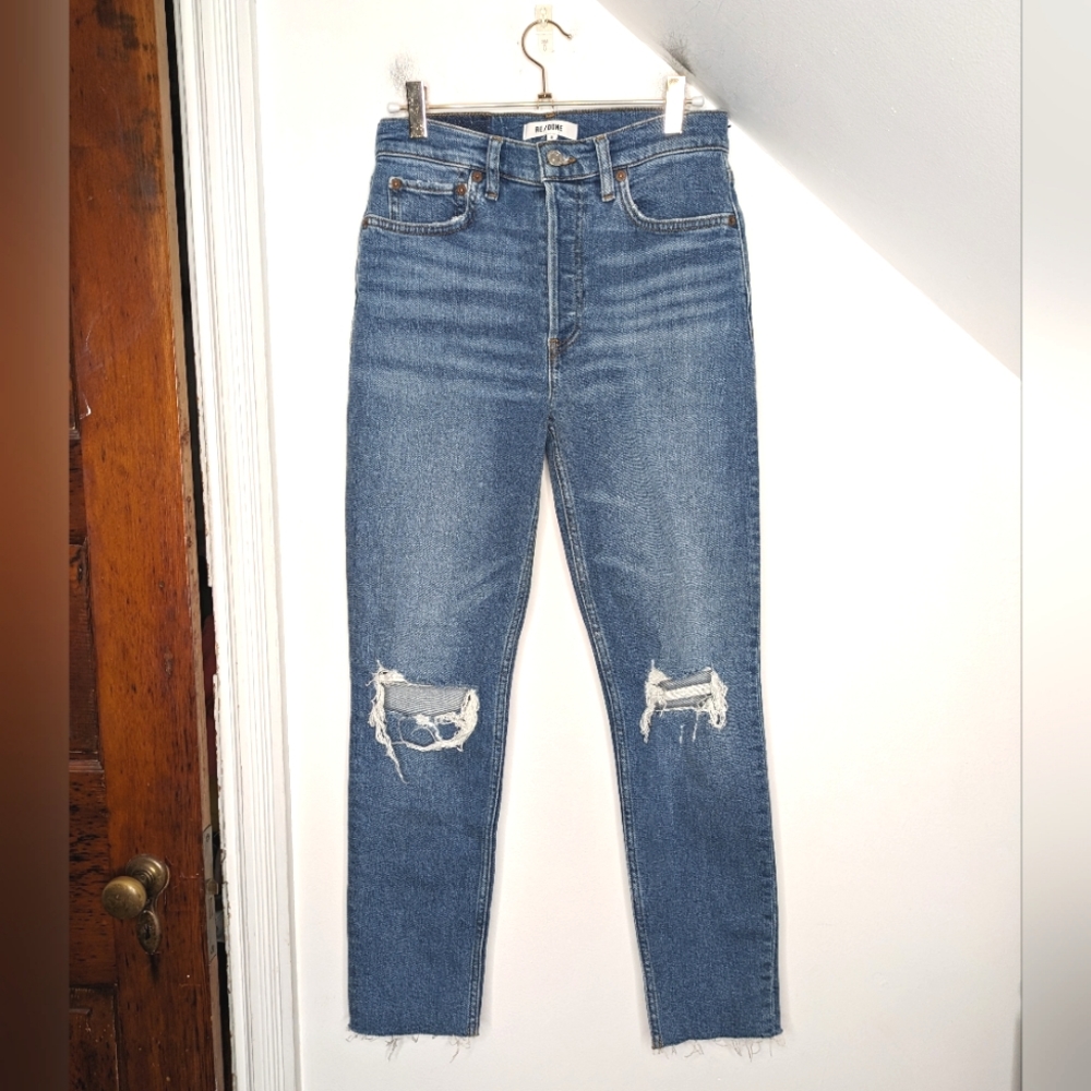 RE/DONE 90s High Rise Ankle Crop Denim Jean Dusk Destroy NEW Size 26